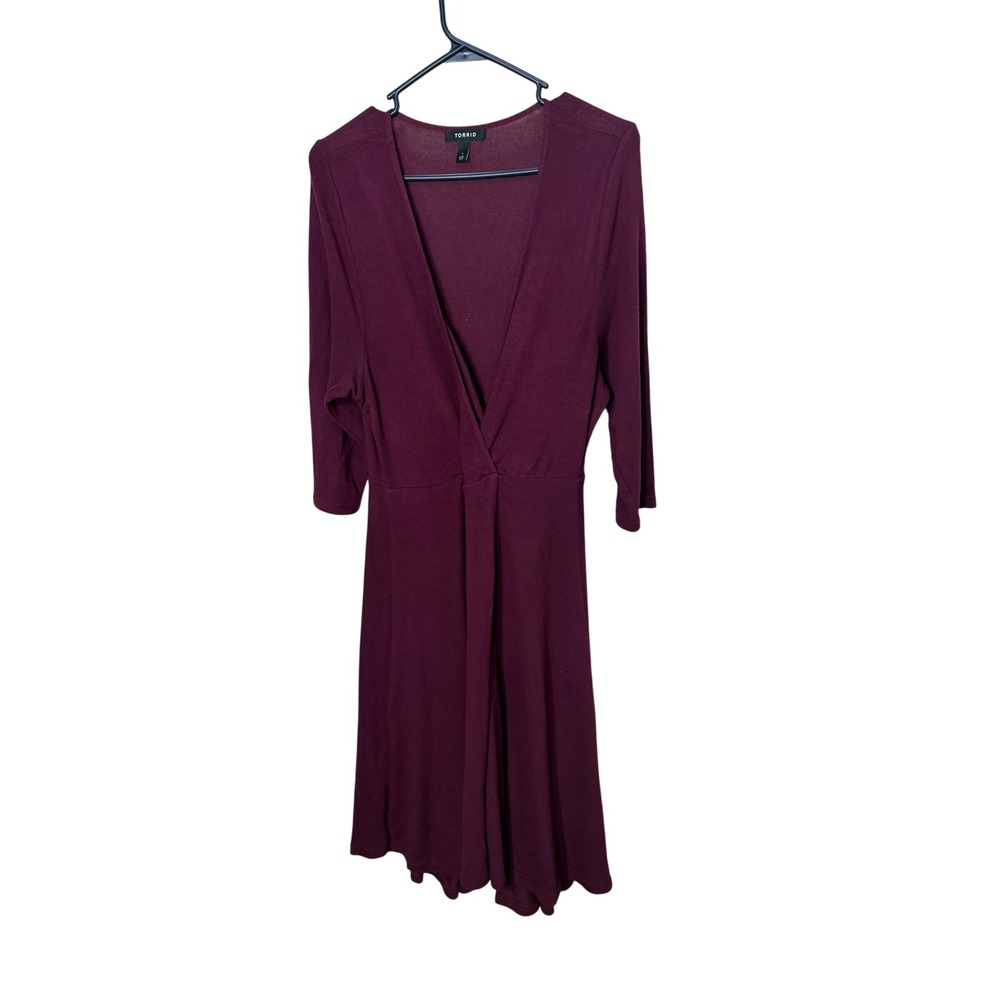 Torrid Womens Purple Faux Wrap V-Neck Midi Dress 3/4 Sleeve Plus Size 1 1X